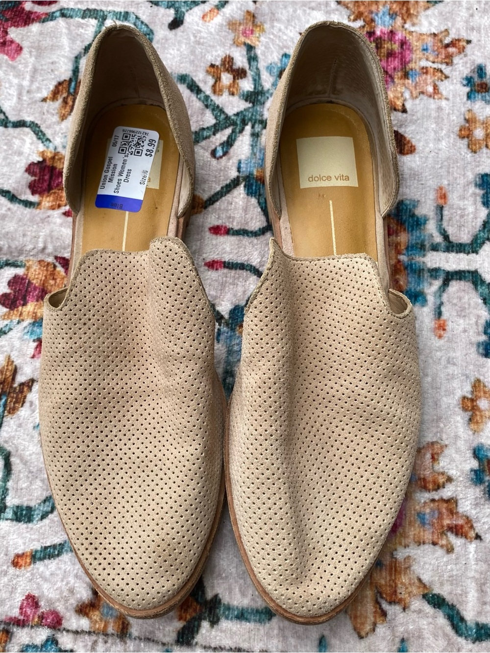 Dolce Vita Perforated Suede-Look Slip-On Loafers in Beige sz9
